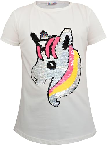 Einhorn4 Kinder Mädchen T-Shirt Bluse Kurzarm Weiß 122-128 von Generisch