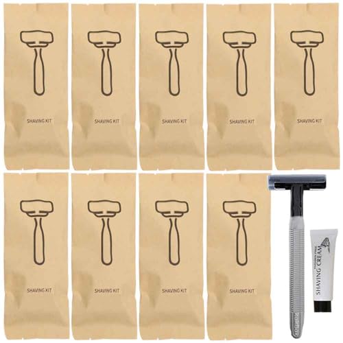 Einweg-Rasierer-Set für Reisen, einzeln verpackt, mit Rasiercreme, Allzweck-Taschenrasierer-Set für Gäste, hautfreundlicher Reiserasierer für Hotel, Reisen, den täglichen Gebrauch, 10 Stück von Generisch