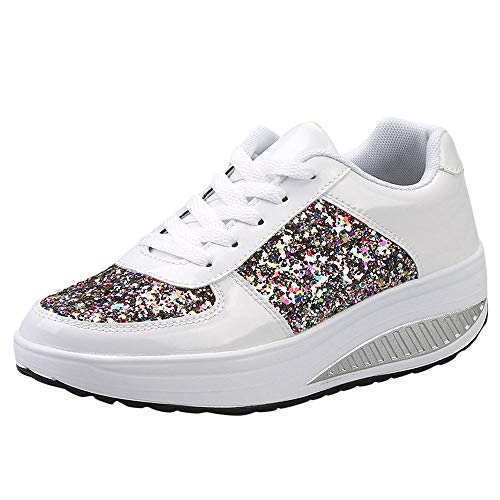 Einzelne Schuhe Plateau Fashion - Sneaker Damen Pailletten Bunt Abendschuhe Nüchternheit Sportschuhe 2025 Neu Sportschuhe Keilabsatz Highschuhe Casual Schnürschuhe Weichen Sohle Freizeitschuhe von Generisch