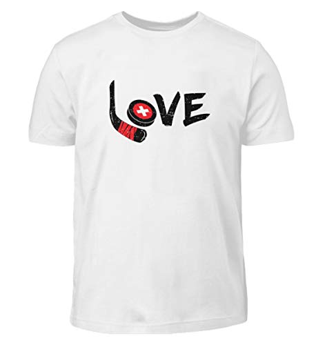 Eishockey Schweiz Liebe - Sport Motiv Flagge Hockey Spieler Mannschaft Cool Trainer Fan - Kinder T-Shirt -12/14 (152/164)-Weiß von Generisch