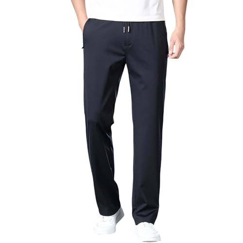 Eisseide Hose Herren Stretch mit Gummizug, Einfarbig Jogginghose Baggy,Sommer Freizeithose Lang Hosen Modern Sporthose Bequem Stoffhose Leichte Herrenhose Sport Loungehose Herren von Generisch