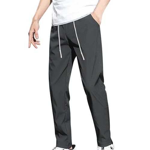 Eisseide Hose für Herren, leichte schnell trocknende Sporthose, Stretch-Jogginghose Herren Kordelzug Workout Athletic Chino Hose Loose Fit Casual Smart Arbeitshose mit Taschen, dunkelgrau, 36-41 von Generisch