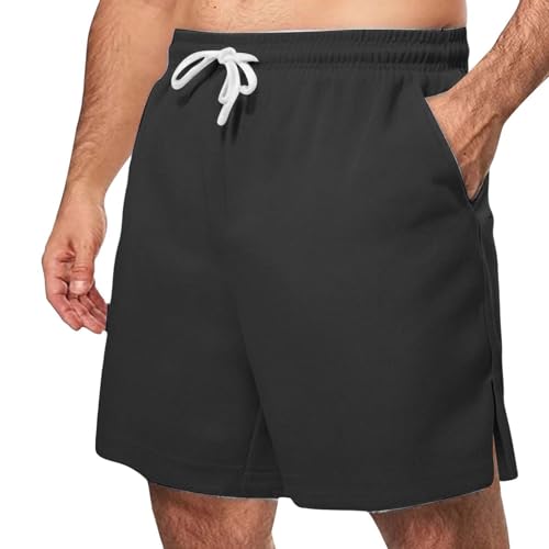 Generisch Kurze Hose Herren Sommer Textur Kurz Jogginghose mit Tunnelzug Coole Sommershorts Taschen Chino Shorts Gummizug Taille Sweathose Vintage Freizeithose Lockere Passform Herrenshorts von Generisch