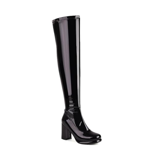 Elastische Overknee Stiefel Mit Dicken Absätzen Elegante Lange Stiefeletten Für Große Damen Westernstiefel, Damen Synthetik Elegant Freizeit Kurzstiefel von Generisch