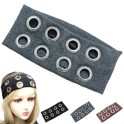 Elastisches Haarband für Damen, mit ausgehöhlten Ösen, Y2K, Punk, Grunge, breites Haarband, dehnbar, lässiger Haarschmuck für Damen, für Workout, Yoga, Laufen (Grau, Einheitsgröße) von Generisch