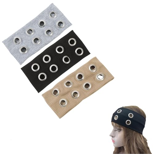 Elastisches Stirnband mit Hohlösen, Nieten, Punk-Stil, Nieten, elastisch, lässig, Haarschmuck für Mädchen (Schwarz + Grau + Khaki, Einheitsgröße) von Generisch