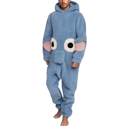 Elefanten Herren Jumpsuit Kuschelig Flauschig Schlafanzüge Fleece Gefüttert Schlafanzug Lustige Einteiler Overall Anzug Männer Paar Freizeit Kleidung Winter Plüsch Warm Hausanzug von Generisch