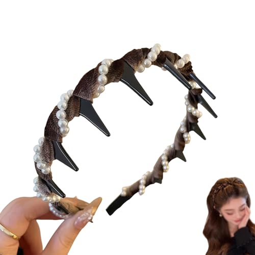 Elegant Pearl Headbands for Women, New Artificial Pearl Headbands with Teeth Hoop, Anti-slip Decorative Hair Bands, for Wedding, Party Or Daily Wear(Brown) von Generisch