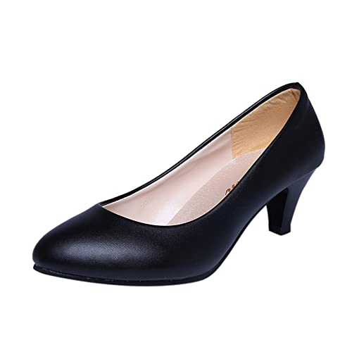 Elegant Sandaletten Fischmaul Blockabsatz Schnalle High Heels Pumps Office Work, Wedding Party Shoes, Women's Low Heels, Women's Autumn (Color : Black, Size : 37 EU) von Generisch