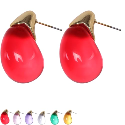 Elegant Transparent Drop Earrings, Elegant Transparent Water Droplet Earrings for Women, Lightweight Waterdrop Jewelry for Party & Daily Life (Red) von Generisch