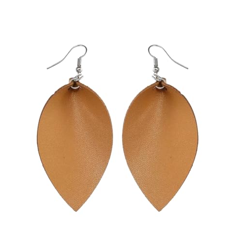 Elegante Blatt-Ohrhänger aus Echtem PU Leder, Leichte Handgefertigte Ohrhänger für Frauen - Gelb von Generisch