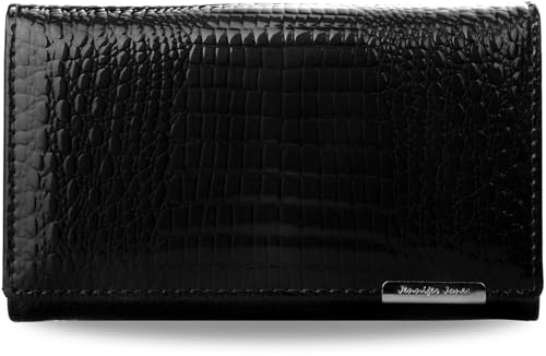 Elegante Damenbrieftasche aus Lackleder Geldbeutel Portemonnaie Schwarz RFID von Generisch