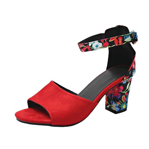 Elegante Damensandalen mit offenem Zehenbereich ideal für Freizeit Arbeit Dates Urlaubsoutfits kombinierbar mit Shorts Jeans Röcken Kleidern im Sommer (Red, 43) von Generisch