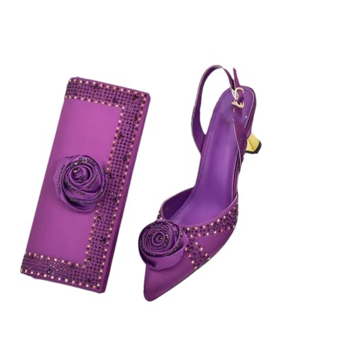 Elegante Damenschuhe und Tasche mit Absatz und Strass-Details für Braut und Abendgarderobe, 4, 40.5 EU von Generisch