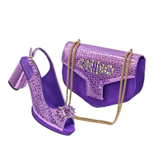 Elegante Damenschuhe und Taschen mit offenem Zehenbereich und Strasssteinen, für Hochzeit, Party, passendes Zubehör, violett, 43 EU Elegante Damenschuhe und Taschen mit offenem Zehenbereich und Strasssteinen, für Hochzeit, Party, passendes Zubehör, violett, 43 EU von Generisch