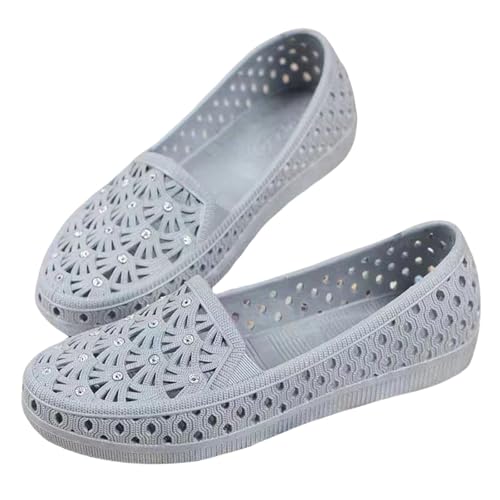 Elegante Flache Schuhe Damen Sommer Ballerinas Aushöhlte Atmungsaktiv Sommerschuhe Slip-On Walking Schuhe Leicht Bequem Slippers Weich Plastik Schuhe Geschlossene Sandalen von Generisch