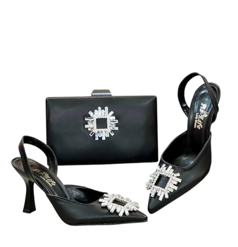 Elegante Fuchsia Satin Abendschuhe mit Rose Clips und passender Clutch,, Schwarz , 36 EU von Generisch