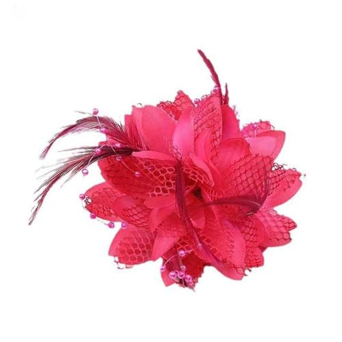 Elegante Haarspangen mit Blumenfedern, Perlen, Blumen-Haarnadeln, süßes Netz-Haarband, Fotografie-Kopfschmuck, Vintage-Party-Kopfbedeckung (Hot Pink) von Generisch