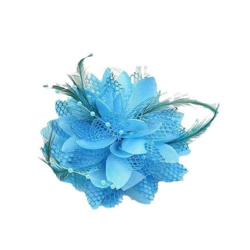 Elegante Haarspangen mit Blumenfedern, Perlen, Blumen-Haarnadeln, süßes Netz-Haarband, Fotografie-Kopfschmuck, Vintage-Party-Kopfbedeckung (blau) von Generisch