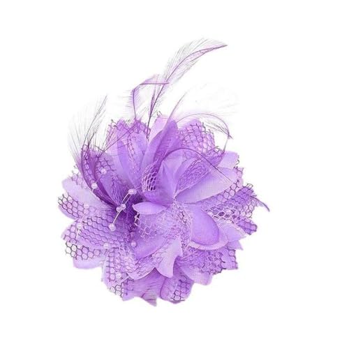 Elegante Haarspangen mit Blumenfedern, Perlen, Blumen-Haarnadeln, süßes Netz-Haarband, Fotografie-Kopfschmuck, Vintage-Party-Kopfbedeckung (lila) von Generisch