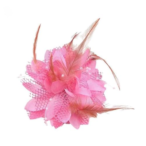 Elegante Haarspangen mit Blumenfedern, Perlen, Blumen-Haarnadeln, süßes Netz-Haarband, Fotografie-Kopfschmuck, Vintage-Party-Kopfbedeckung (rosa) von Generisch