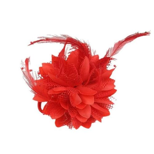 Elegante Haarspangen mit Blumenfedern, Perlen, Blumen-Haarnadeln, süßes Netz-Haarband, Fotografie-Kopfschmuck, Vintage-Party-Kopfbedeckung (rot) von Generisch