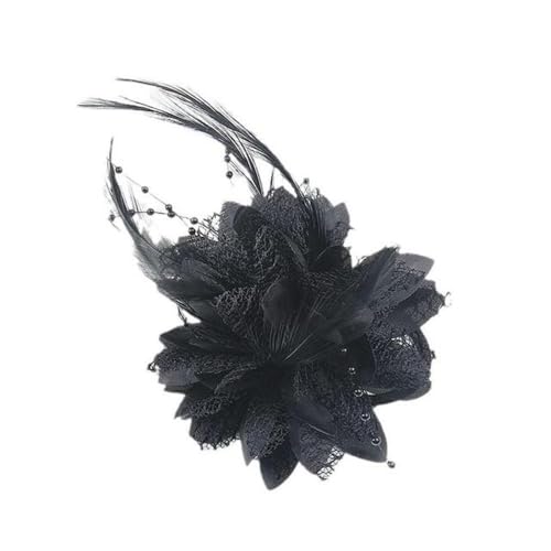 Elegante Haarspangen mit Blumenfedern, Perlen, Blumen-Haarnadeln, süßes Netz-Haarband, Fotografie-Kopfschmuck, Vintage-Party-Kopfbedeckung (schwarz) von Generisch