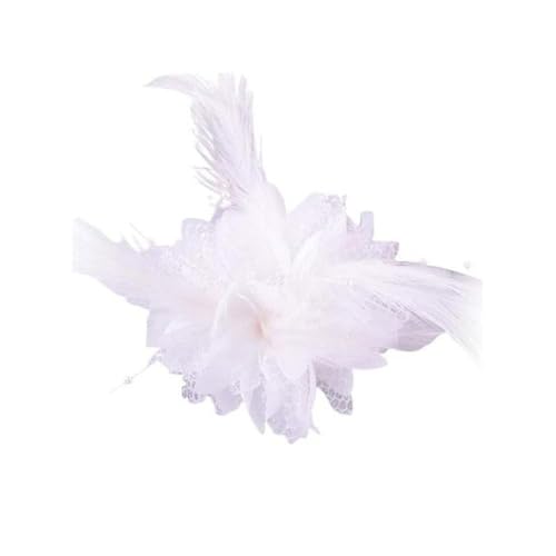 Elegante Haarspangen mit Blumenfedern, Perlen, Blumen-Haarnadeln, süßes Netz-Haarband, Fotografie-Kopfschmuck, Vintage-Party-Kopfbedeckung (weiß) von Generisch