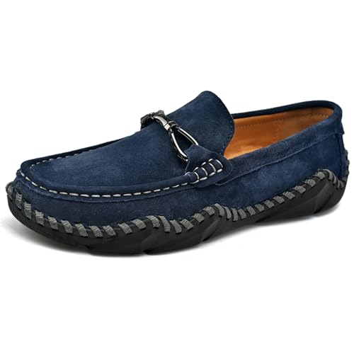 Elegante Herren-Slipper mit Schnalle, bequem, Leder, stilvolle Mokassin-Hausschuhe, blau, 42.5 EU von Generisch