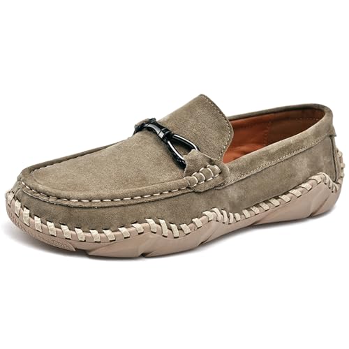 Elegante Herren-Slipper mit Schnalle, bequem, Leder, stilvolle Mokassin-Hausschuhe, khaki, 42.5 EU von Generisch