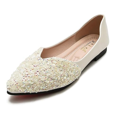 Elegante Pailletten-Frauen-Ballett-Wohnungen mit bequemen Spitzen Zehen und niedriger Absatz, stilvoller, eleganter oder ungezwungener Slip-on-Wanderschuhe von Generisch