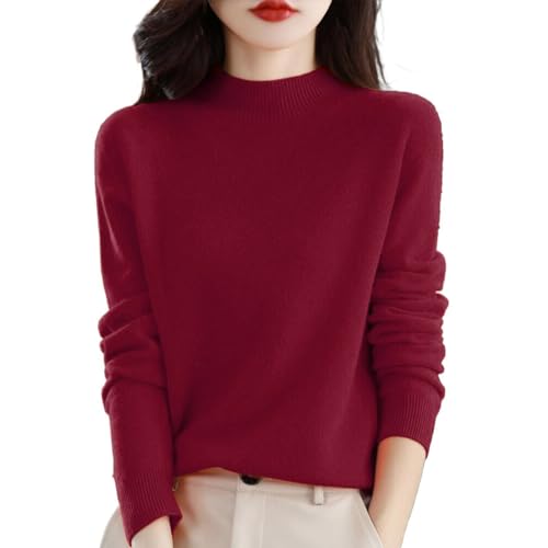 Elegante Pullover Damen festlich,Kaschmirwolle Strickpullover Damen Baumwoll Basic Langarmshirt Sweater Warm Winterpullover Rundhals Leicht Gestrickte Pulli Dünn Herbst Einfarbig Langarm-Pullover von Generisch