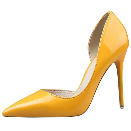 Elegante Pumps mit Stiletto-Absätzen, Lackleder, spitzer Zehenbereich, zum Hineinschlüpfen, schlankmachendes Design, für Abendpartys und formelle Veranstaltungen, gelb, 44 EU Elegante Pumps mit Stiletto-Absätzen, Lackleder, spitzer Zehenbereich, zum Hineinschlüpfen, schlankmachendes Design, für Abendpartys und formelle Veranstaltungen, gelb, 44 EU von Generisch