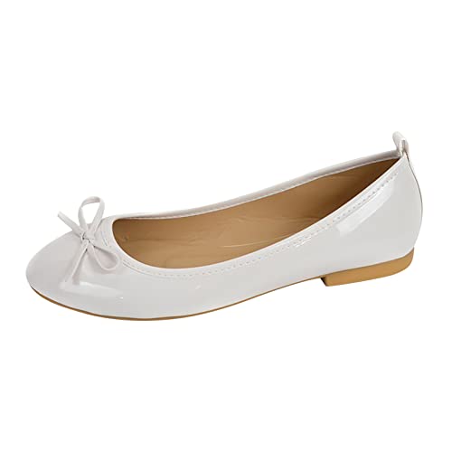 Elegante Schuhe Damen Sommer Lack Balerinaschuhe Flach Damenschuhe Geschlossene Ballerinas Schleife Mokassin Runde Zehe Klasssische Loafers Slip On Schuhe Stylisch Einfarbig Wanderschuhe Halbschuhe von Generisch