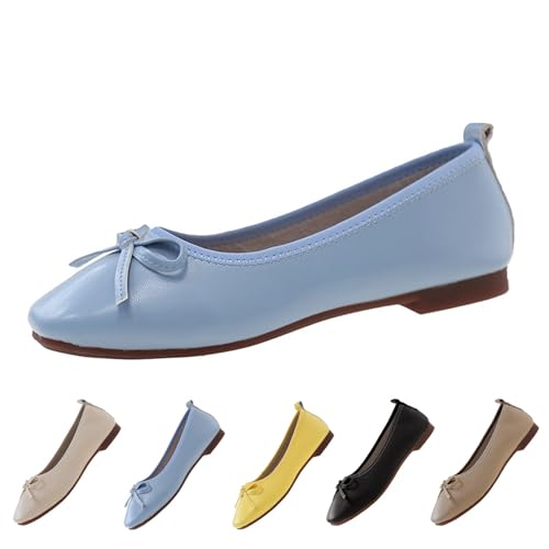 Elegante Schuhe Damen Sommer Lack Balerinaschuhe Flach Damenschuhe Geschlossene Ballerinas Schleife Mokassin Runde Zehe Klasssische Loafers Slip On Schuhe Stylisch Einfarbig Wanderschuhe Halbschuhe von Generisch