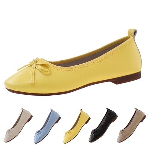 Elegante Schuhe Damen Sommer Lack Balerinaschuhe Flach Damenschuhe Geschlossene Ballerinas Schleife Mokassin Runde Zehe Klasssische Loafers Slip On Schuhe Stylisch Einfarbig Wanderschuhe Halbschuhe von Generisch