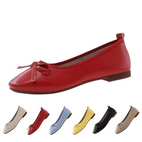Elegante Schuhe Damen Sommer Lack Balerinaschuhe Flach Damenschuhe Geschlossene Ballerinas Schleife Mokassin Runde Zehe Klasssische Loafers Slip On Schuhe Stylisch Einfarbig Wanderschuhe Halbschuhe von Generisch