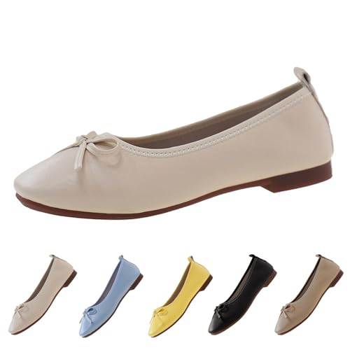 Elegante Schuhe Damen Sommer Lack Balerinaschuhe Flach Damenschuhe Geschlossene Ballerinas Schleife Mokassin Runde Zehe Klasssische Loafers Slip On Schuhe Stylisch Einfarbig Wanderschuhe Halbschuhe von Generisch