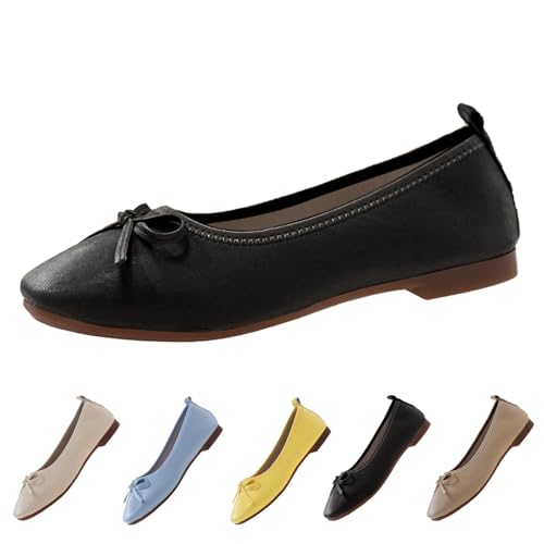 Elegante Schuhe Damen Sommer Lack Balerinaschuhe Flach Damenschuhe Geschlossene Ballerinas Schleife Mokassin Runde Zehe Klasssische Loafers Slip On Schuhe Stylisch Einfarbig Wanderschuhe Halbschuhe von Generisch