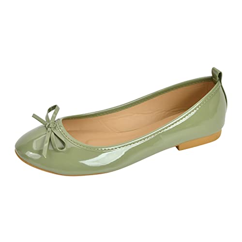 Elegante Schuhe Damen Sommer Lack Balerinaschuhe Flach Damenschuhe Geschlossene Ballerinas Schleife Mokassin Runde Zehe Klasssische Loafers Slip On Schuhe Stylisch Einfarbig Wanderschuhe Halbschuhe von Generisch