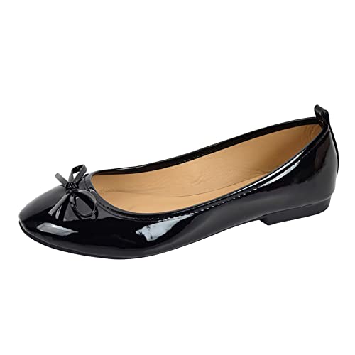 Elegante Schuhe Damen Sommer Lack Balerinaschuhe Flach Damenschuhe Geschlossene Ballerinas Schleife Mokassin Runde Zehe Klasssische Loafers Slip On Schuhe Stylisch Einfarbig Wanderschuhe Halbschuhe von Generisch