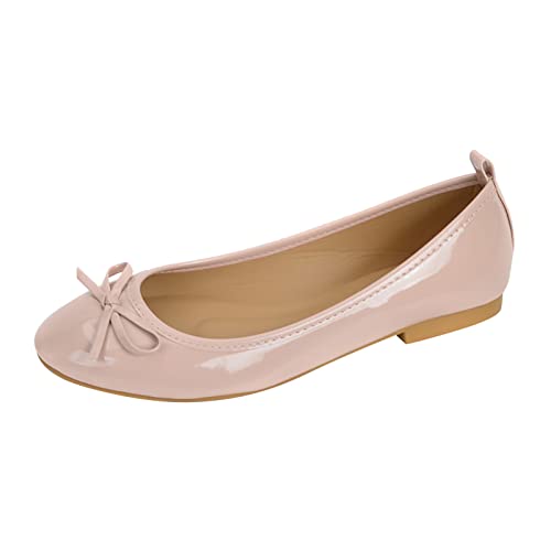 Elegante Schuhe Damen Sommer Lack Balerinaschuhe Flach Damenschuhe Geschlossene Ballerinas Schleife Mokassin Runde Zehe Klasssische Loafers Slip On Schuhe Stylisch Einfarbig Wanderschuhe Halbschuhe von Generisch
