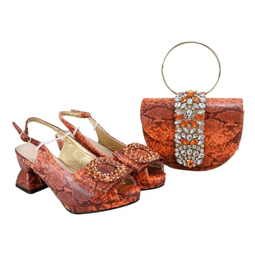 Elegante Schuhe und Tasche für Damen, italienischer Stil, mit passenden Party-, Hochzeits-High Heels, formelle Outfits, Orange, 42 EU Elegante Schuhe und Tasche für Damen, italienischer Stil, mit passenden Party-, Hochzeits-High Heels, formelle Outfits, Orange, 42 EU von Generisch