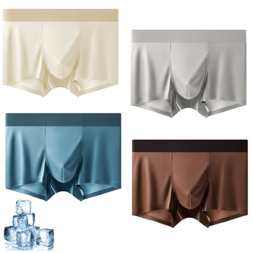 Elegante Seiden-Herren-Unterwäsche aus Eisseide, nahtlos, kurze Boxershorts, atmungsaktive coole Boxershorts, Satin-Unterwäsche, 4 Stück., 3XL von Generisch