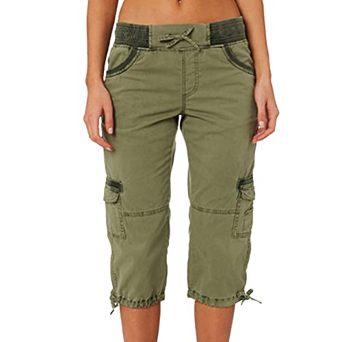 Elegante Shorts Damen Baumwolle Hosen Laufhosen Viele Taschen Arbeitshose Damen Vintage Shorts Stretch Arbeitshose Outdoor Cargohose Damen Camouflage Leicht Outdoorhose von Generisch