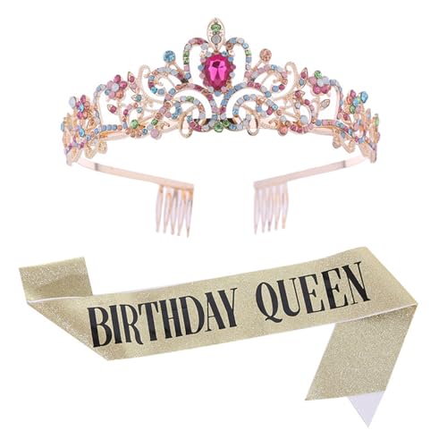 Elegante Strass Tiara Schärpe Set für Frauen Funkelnde Braut Kopfschmuck Festzug Krone Abschlussball Zubehör Perfekt für Hochzeit Geburtstag Party Fotoshooting, 14.5*5.5*5.5, Metalllegierung von Generisch