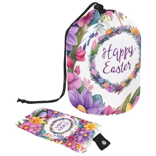 Elegante wasserdichte große Make-up-Tasche für Damen mit Kordelzug, lila Frohe Ostern Kranz, mehrfarbig, 9.9x6.9in/25.2x17.6cm;6x3.5in/15.2x8.8cm von Generisch