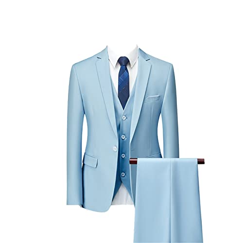 Eleganter 3-teiliger Anzug für Herren Business-Jacken-Set mit Schmaler Passform Solidem Ein Knopf Set Hochzeit Prom Blazer Smoking Weste & Hose (Blau 2,5XL) von Generisch