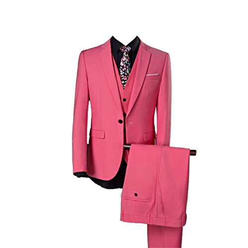 Eleganter 3-teiliger Anzug für Herren Business-Jacken-Set mit Schmaler Passform Solidem Ein Knopf Set Hochzeit Prom Blazer Smoking Weste & Hose (Rosa,4XL) von Generisch