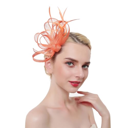 Eleganter Fascinator für Damen, Hut-Haarspangen, Blume, Feder, Netzgarn, Cocktail-Party, Hochzeit, Haarschmuck von Generisch